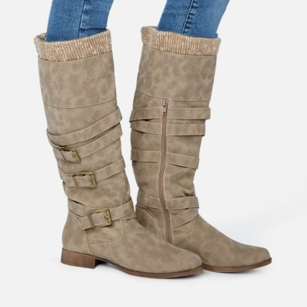 JustFab Tamia Flat Boots in Taupe